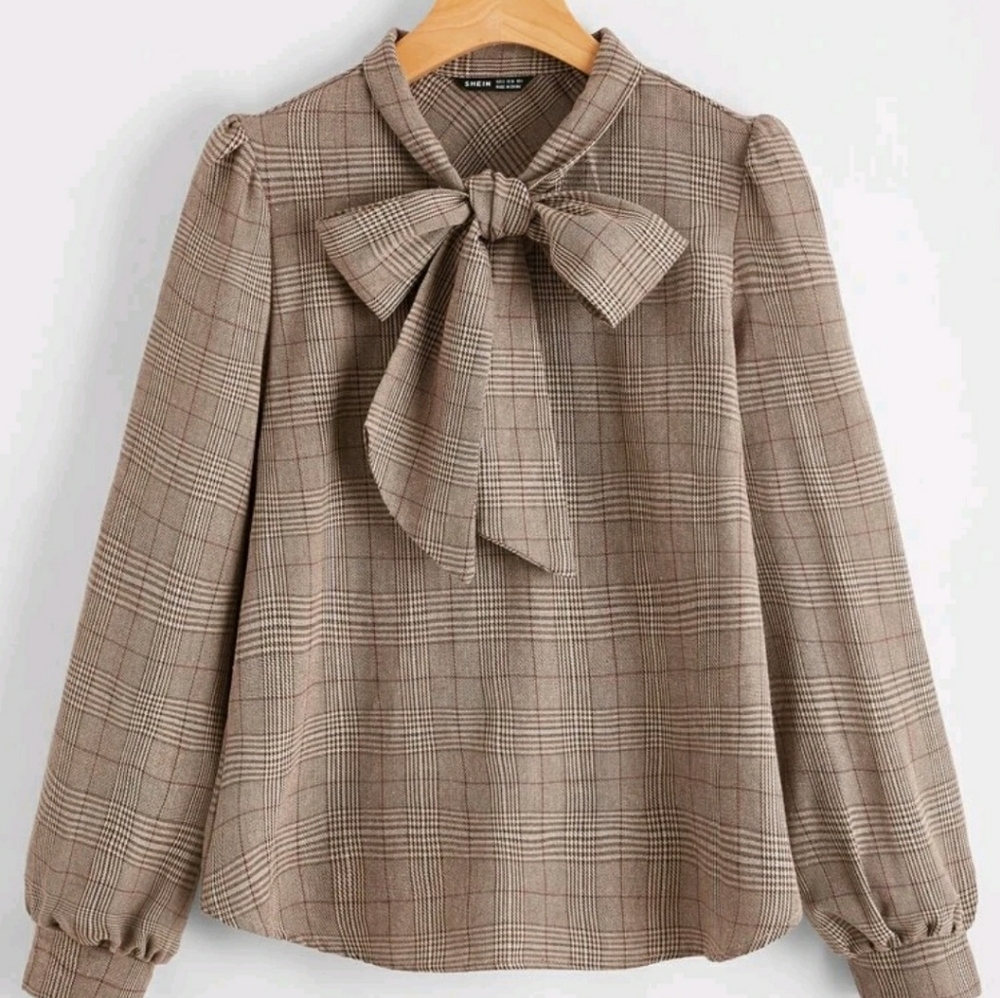 Shein Lavaliere (Pussy Cat Bow) Plaid Shirt